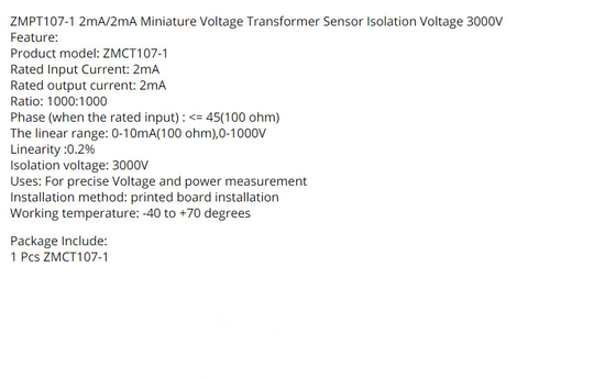 High Voltage Miniature Mini Voltage Transformer Sensor Inductor IC 3000V ZMPT107-1 2mA/2mA