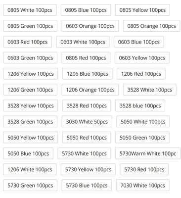 SMD LED Red Yellow Green White Blue Light Emitting Diode Clear LED Light Diode Set 100pcs 0402 0603 0805 1206 1210 3528